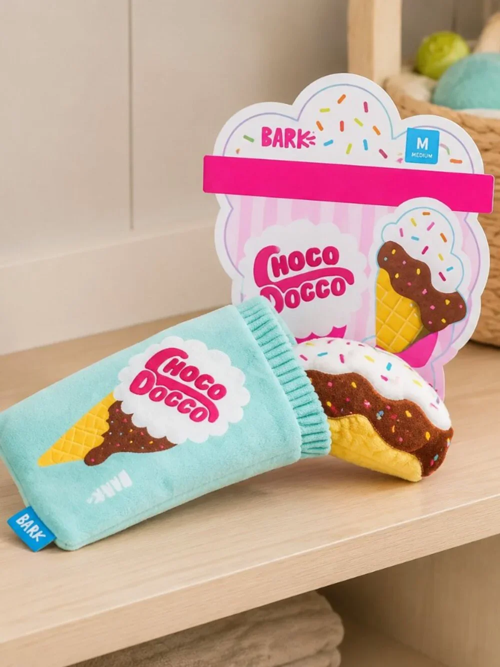 BARK Choco Doggo Ice Cream Multi-Part Dog Toy Squeaker Crinkle M NWT